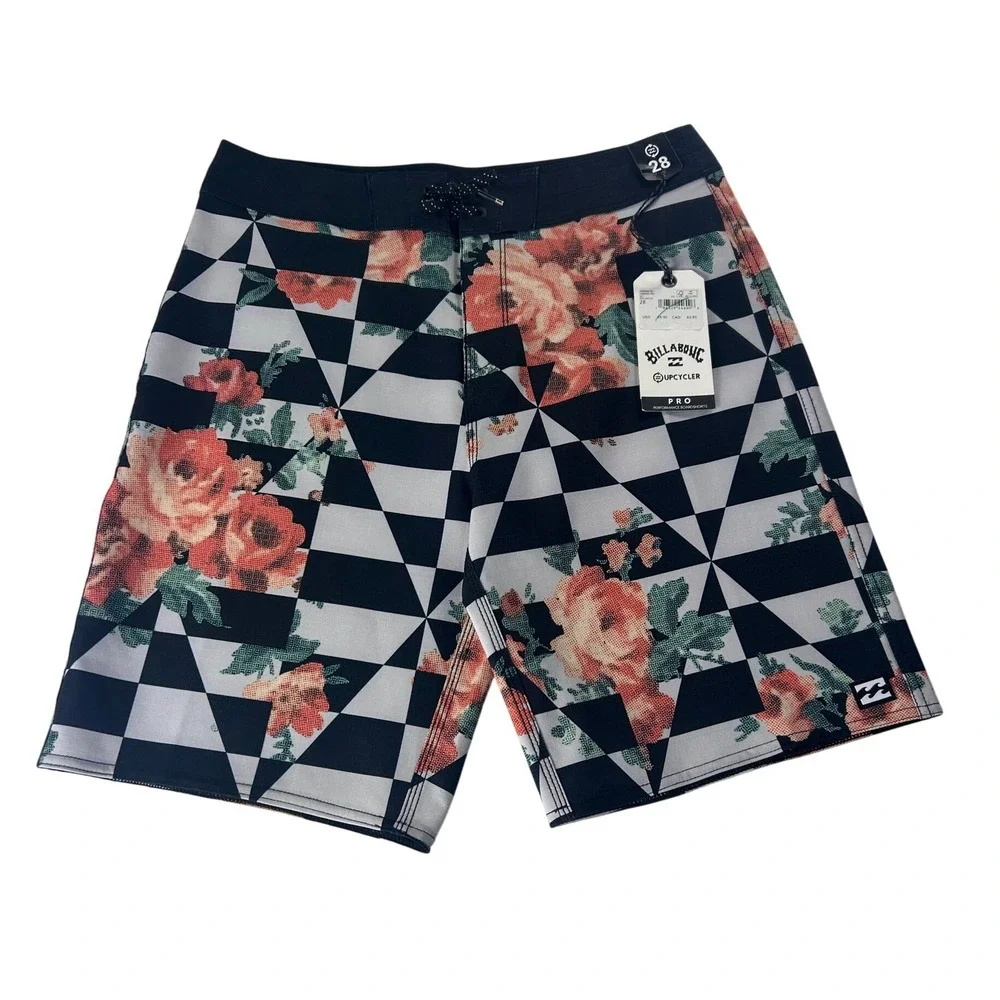Billabong‎ Sundays Pro Upcycler Board Shorts Mens 28 Floral Checkerboard NWT